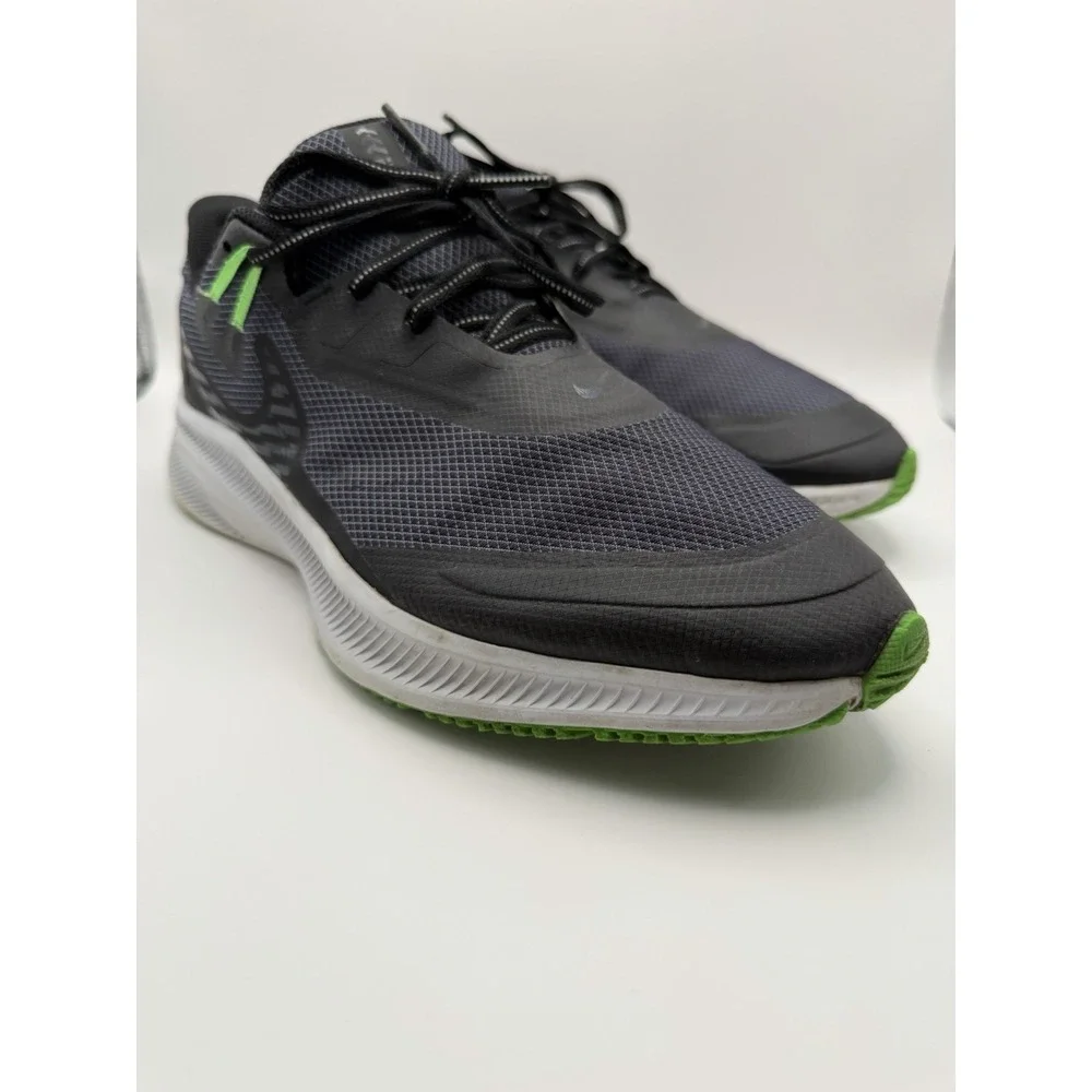 Nike Quest 3 Shield Men's Size 11.5 Black Green Running Shoes Water Resistant